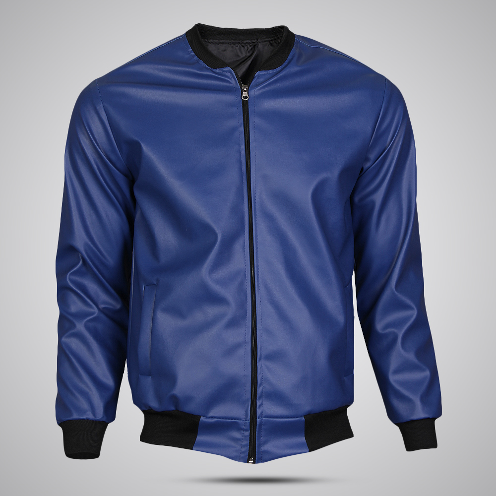 کاپشن چرم خلبانی Rockey آبی