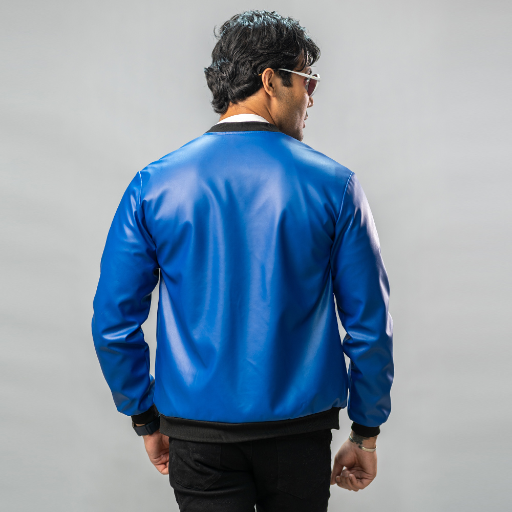 کاپشن چرم خلبانی Rockey آبی