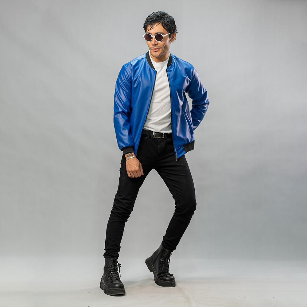 کاپشن چرم خلبانی Rockey آبی