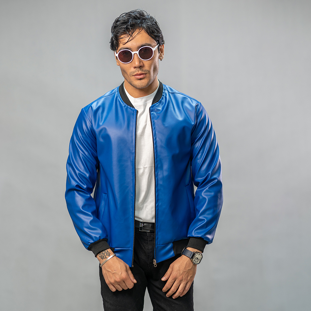 کاپشن چرم خلبانی Rockey آبی