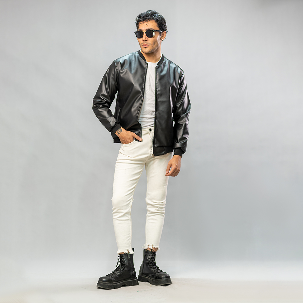 کاپشن چرم خلبانی Rockey مشکی