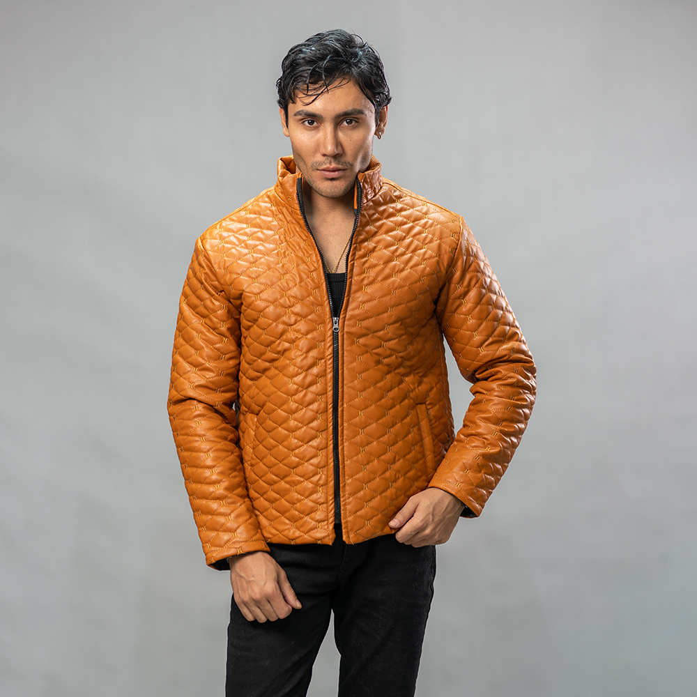 کاپشن چرم مدل سیسیل عسلی