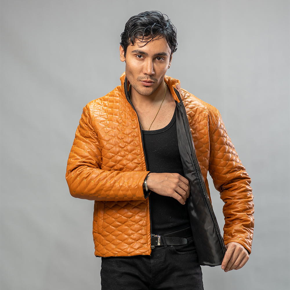 کاپشن چرم مدل سیسیل عسلی